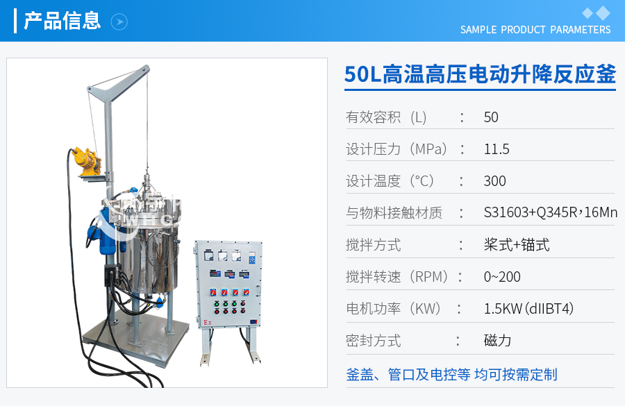 上海50L高溫高壓電動(dòng)升降反應(yīng)釜